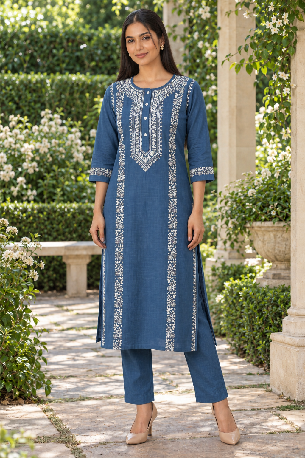 Azure Noor Chikankari Cotton Slub Set