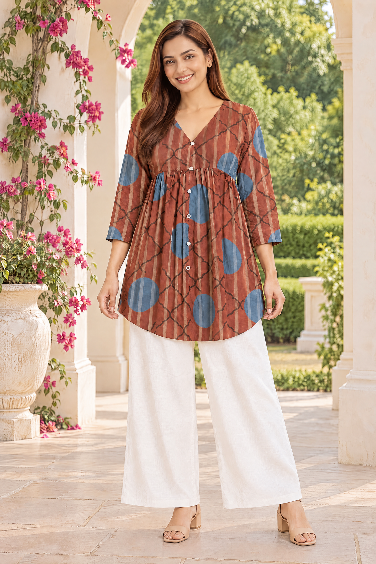 Red Whisper Ajrakh Dobby Top