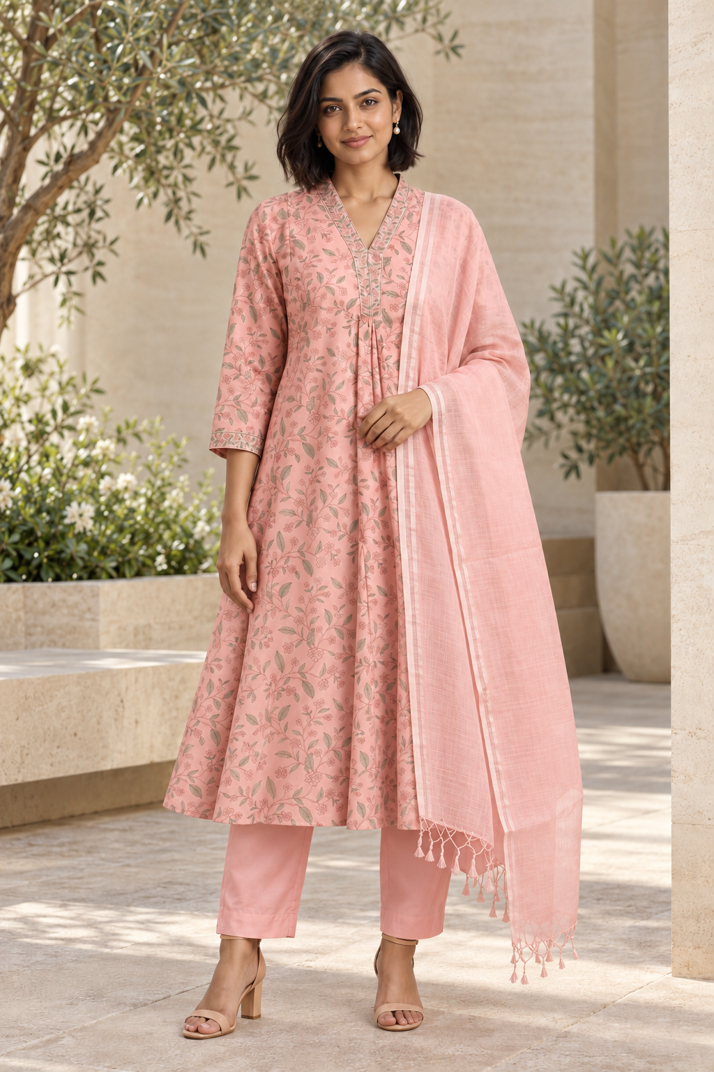 Blush Vine Chanderi Elegance Set