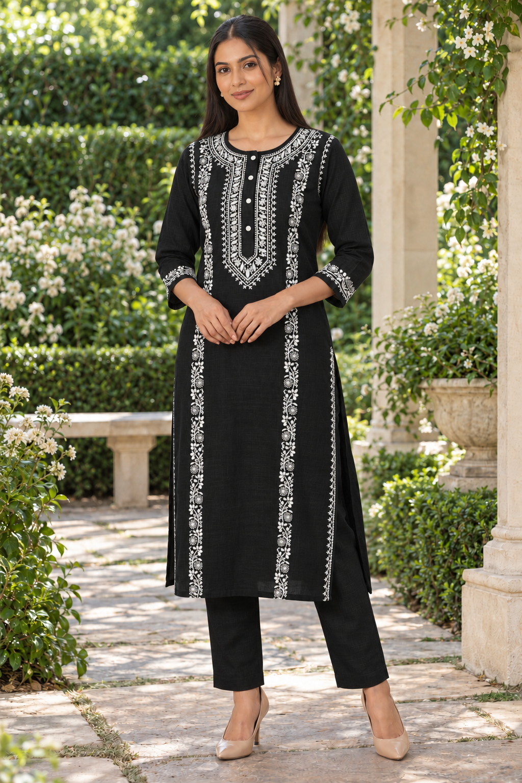 Noir Elegance Hand Chikankari Cotton Kurta Set
