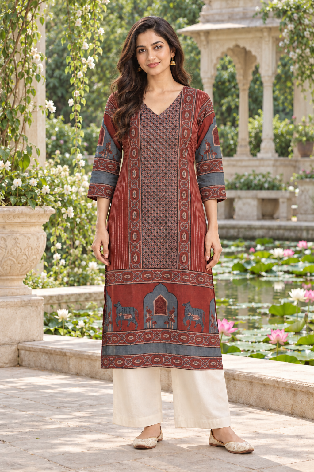 Maroon Heritage Ajrakh Dobby Kurta