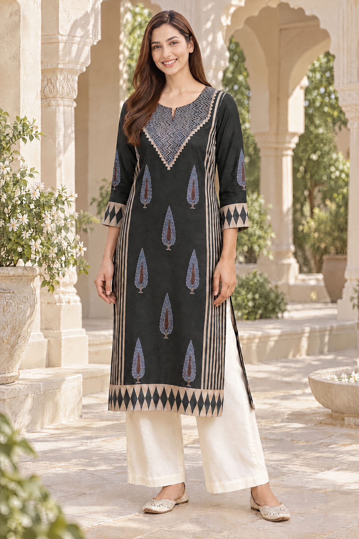 Noir Ajrakh Elegance Modal Kurta