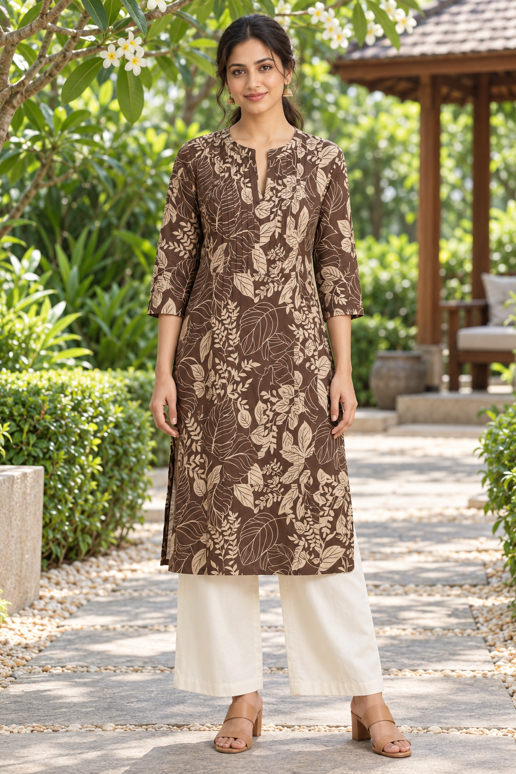 Mocha Forest Pintuck Cotton Kurta