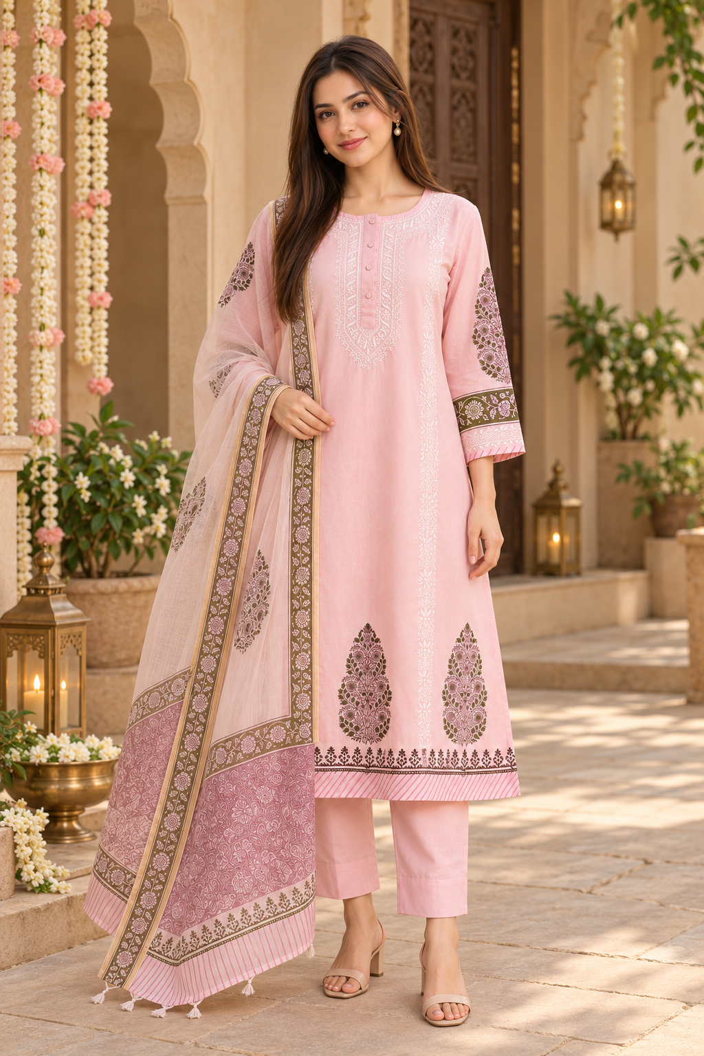 Inaya Blush Chikankari 3-Piece Set