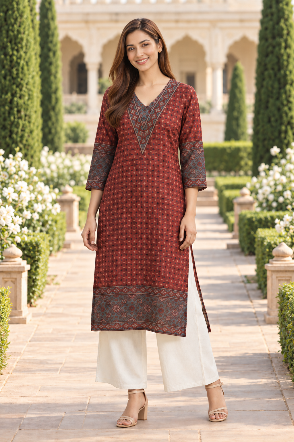 Maroon Elegance Ajrakh Dobby Kurta
