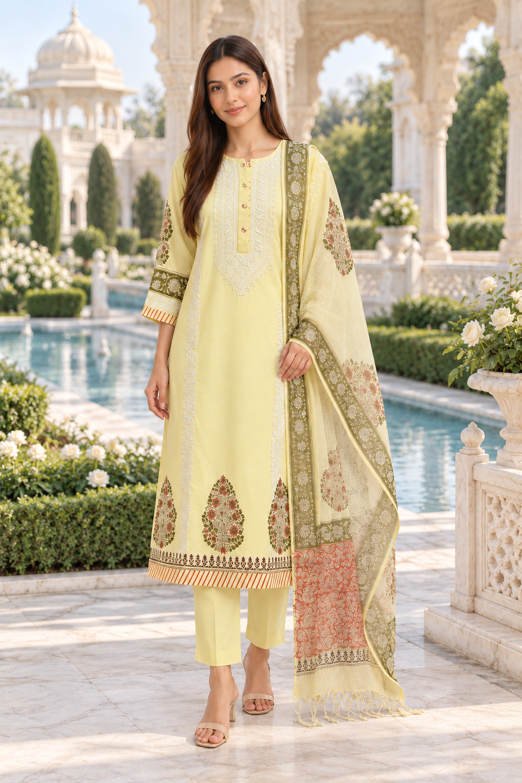Aarini Lemon Chikankari 3-Piece Set