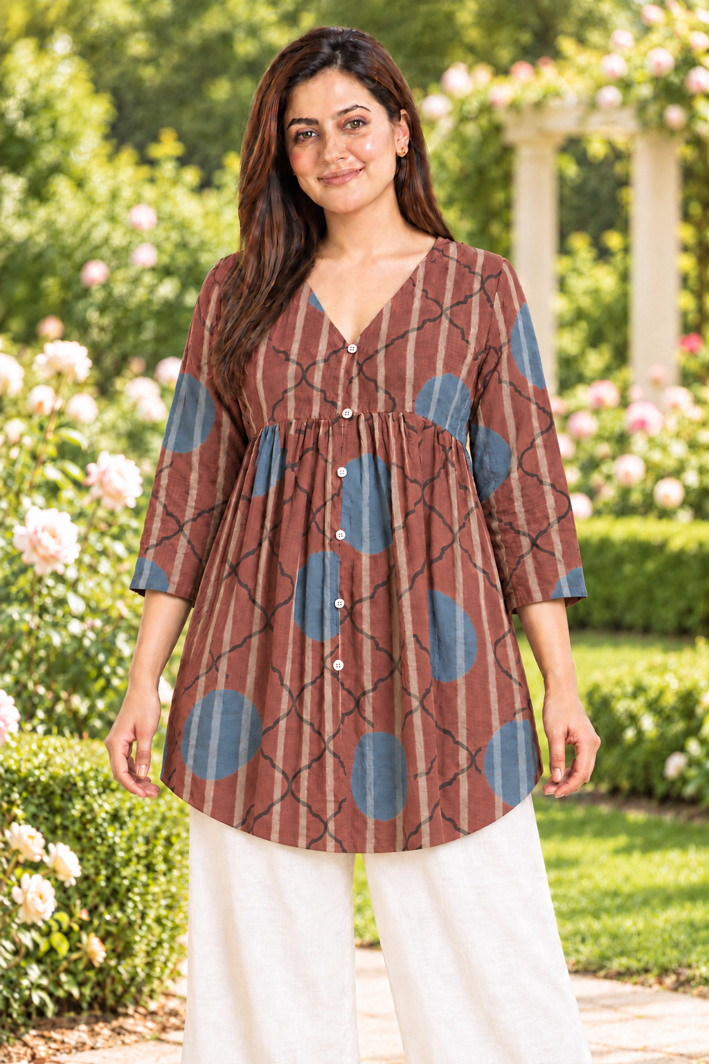 Red Whisper Ajrakh Dobby Top