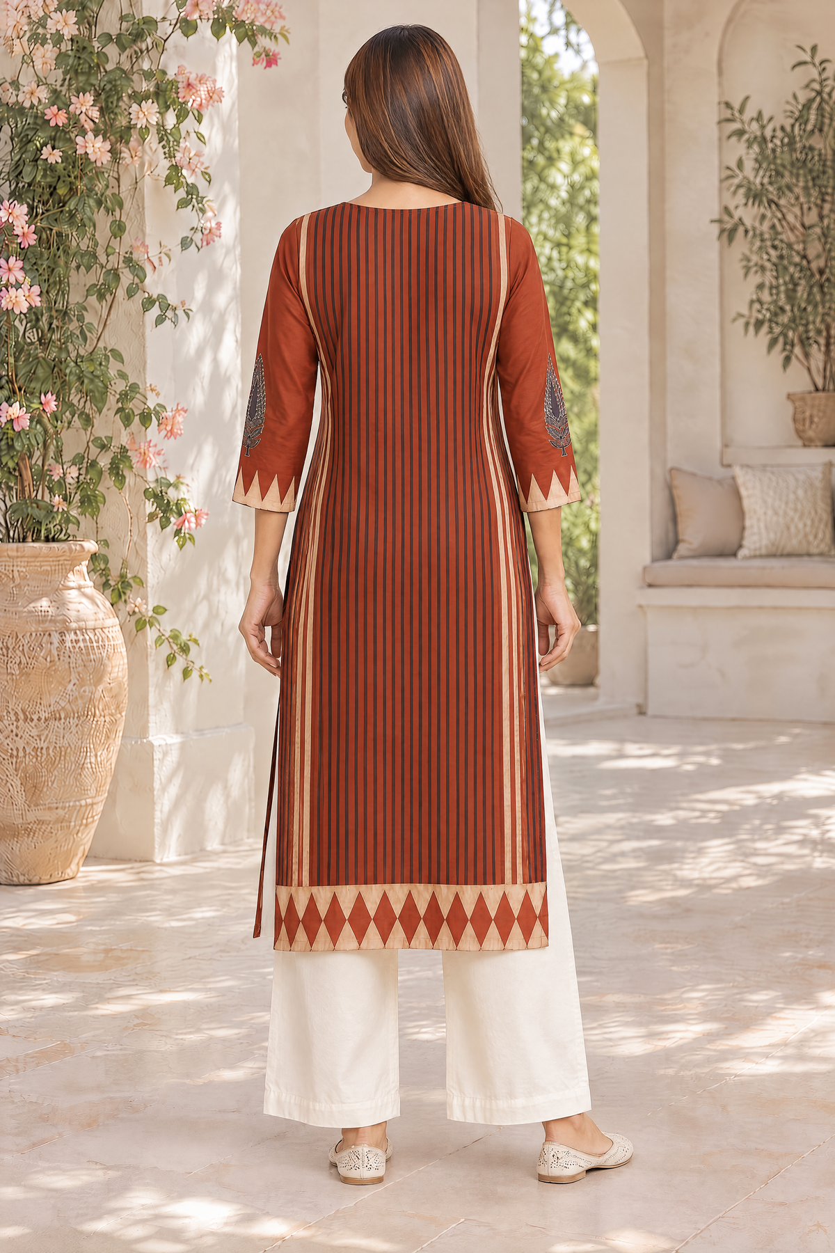 Rust Veena Ajrakh Modal Kurta