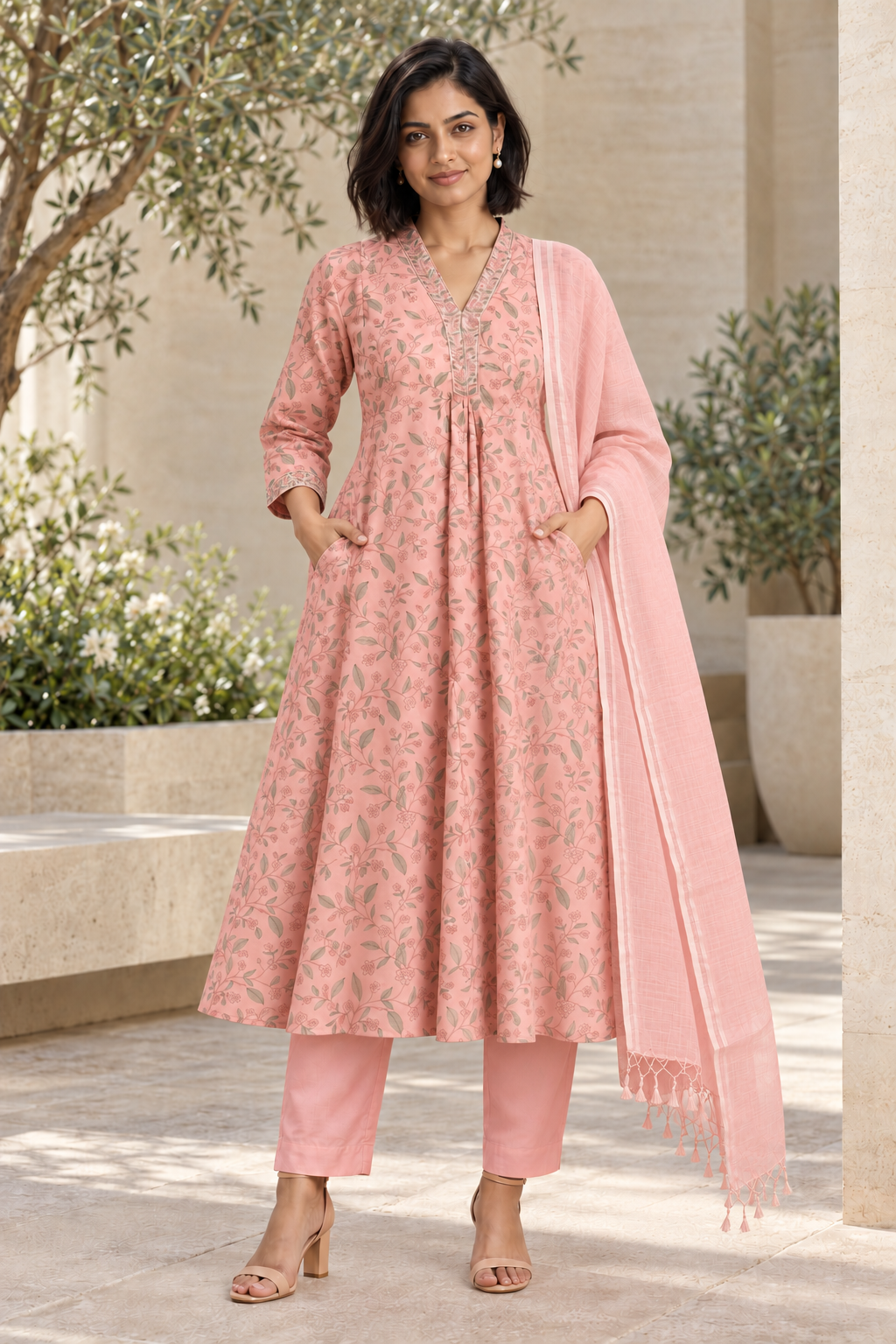 Blush Vine Chanderi Elegance Set