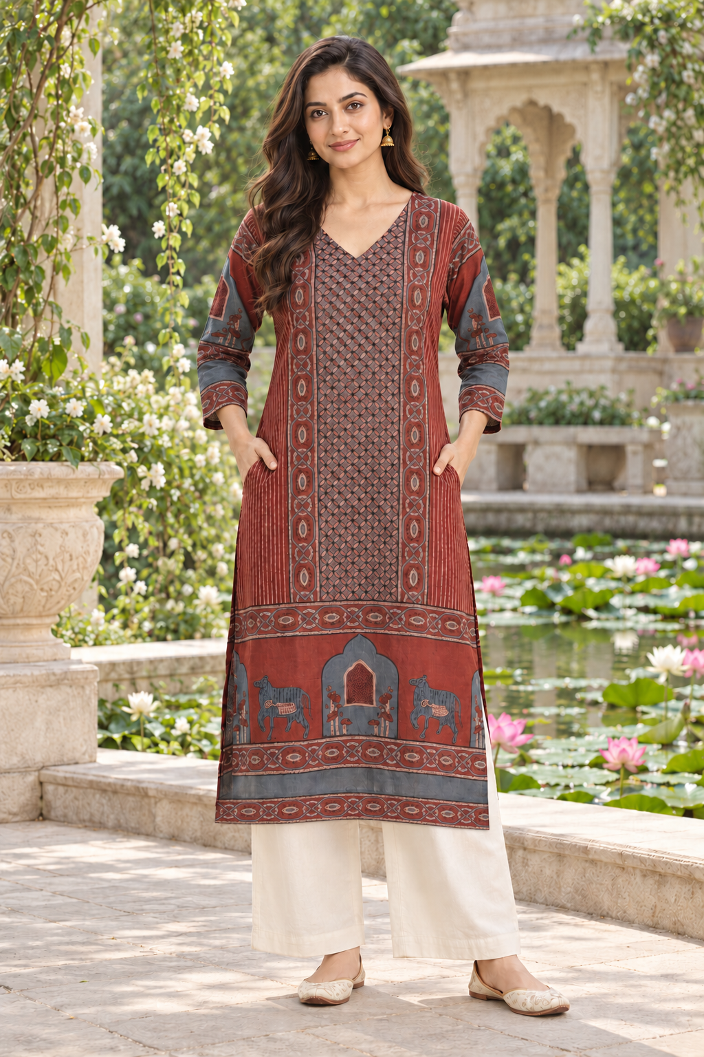 Maroon Heritage Ajrakh Dobby Kurta