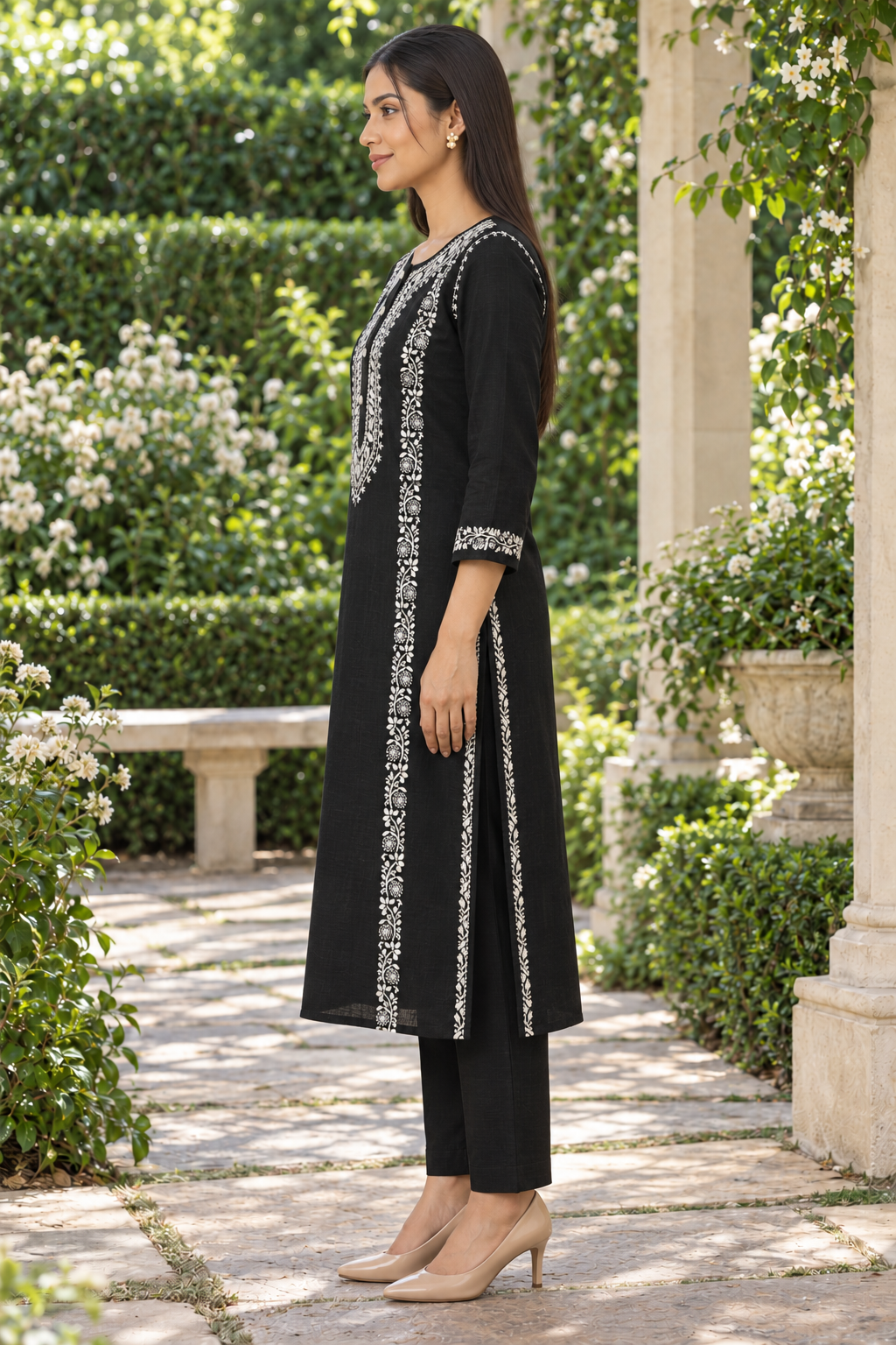 Noir Elegance Hand Chikankari Cotton Kurta Set