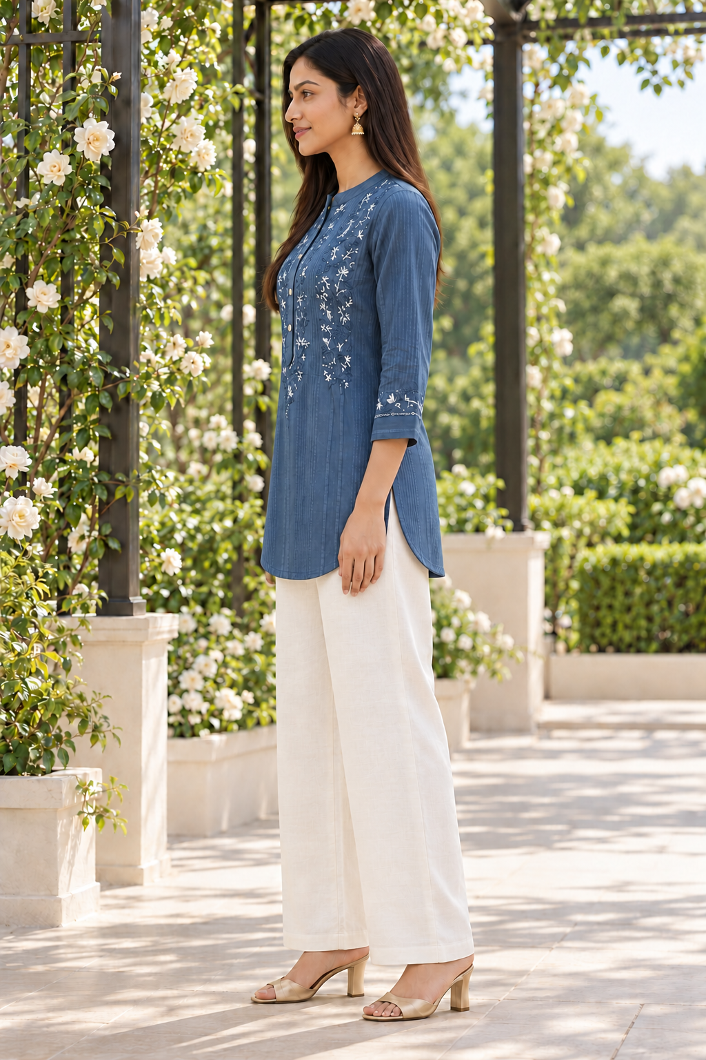 Indigo Mist Chikankari Cotton Top