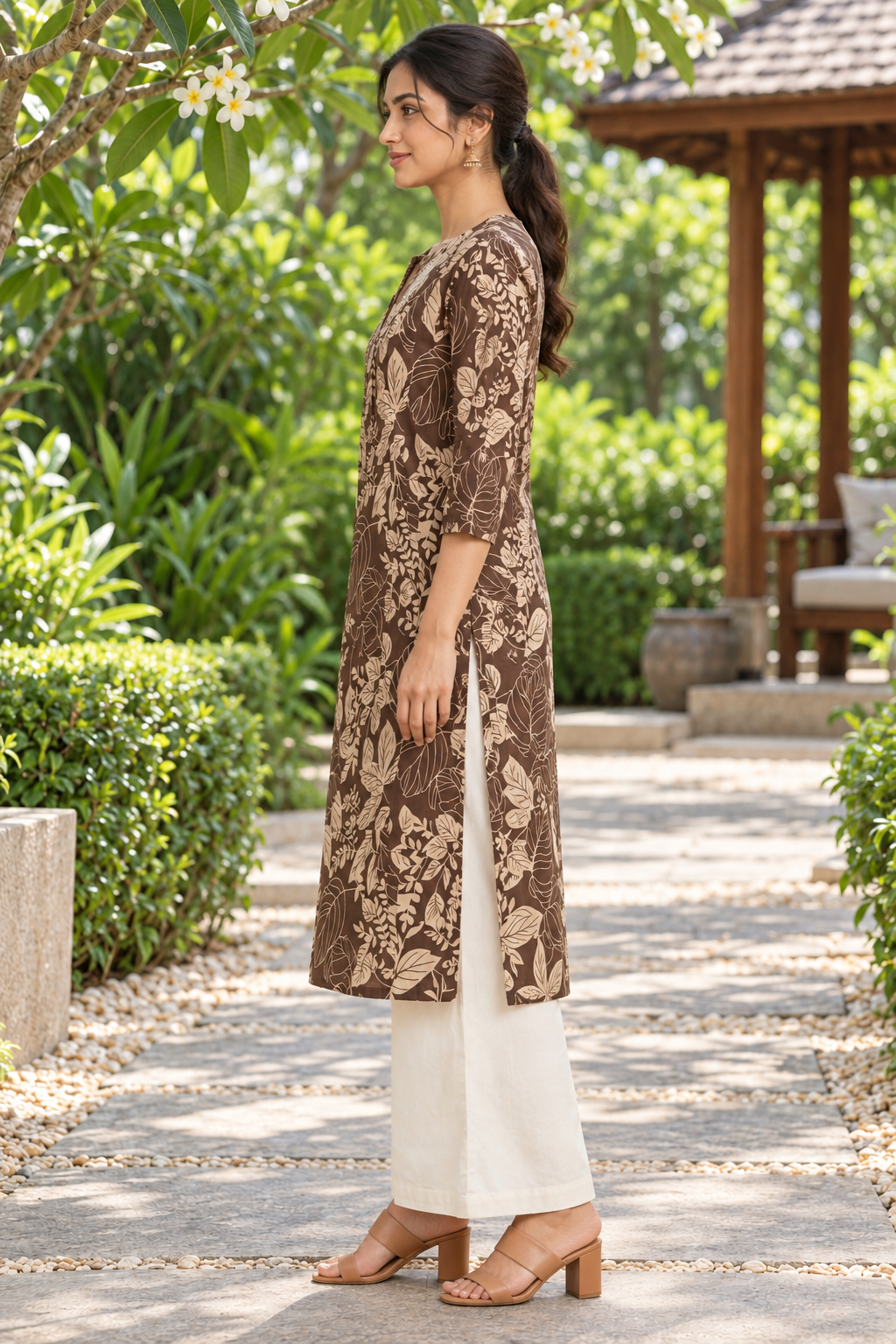 Mocha Forest Pintuck Cotton Kurta