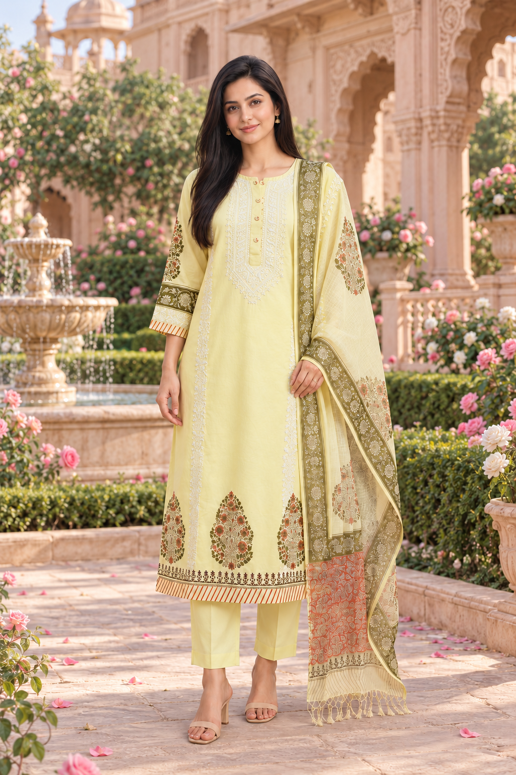 Aarini Lemon Chikankari 3-Piece Set