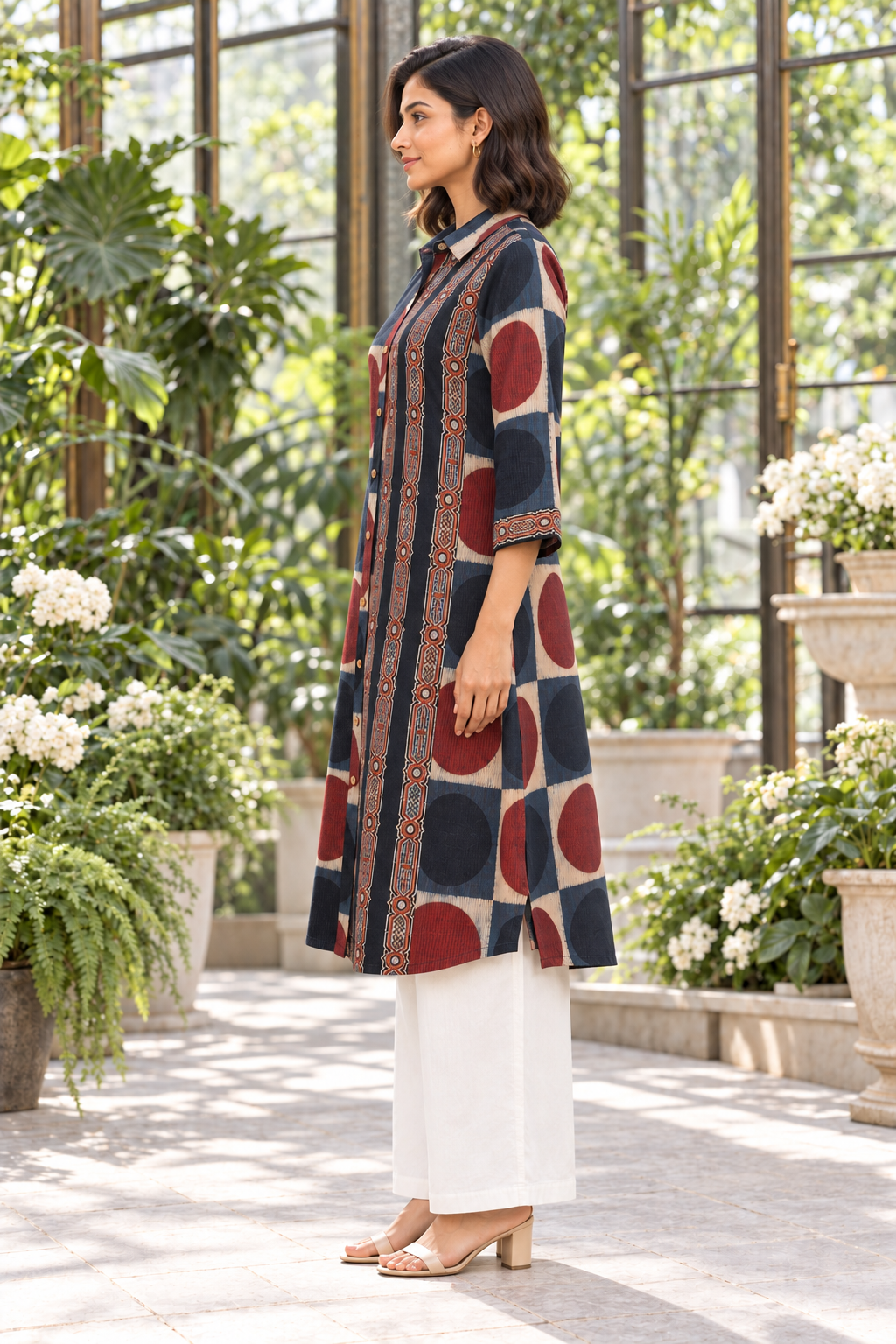 Indraneel Placement Ajrakh Cotton Dobby Shirt Dress