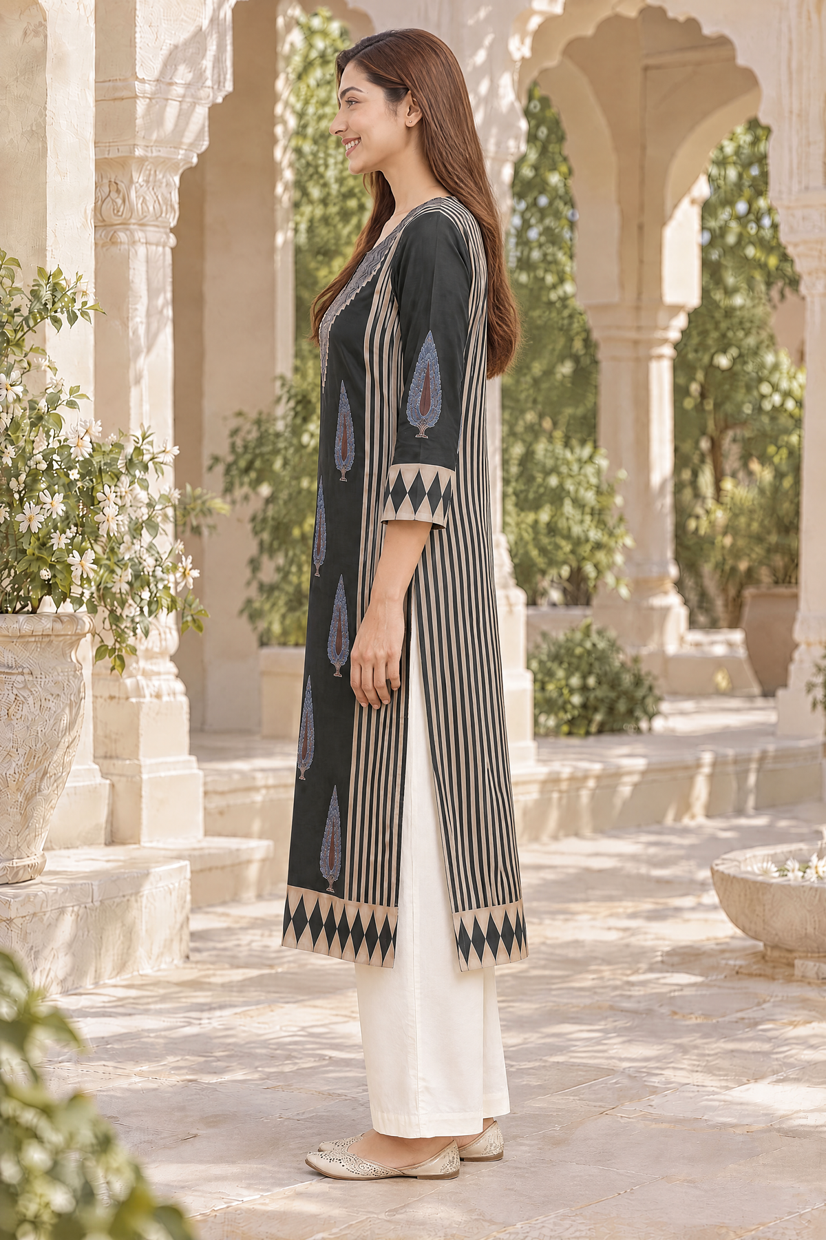 Noir Ajrakh Elegance Modal Kurta