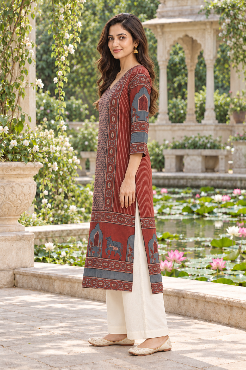 Maroon Heritage Ajrakh Dobby Kurta