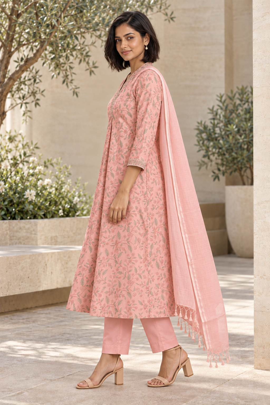 Blush Vine Chanderi Elegance Set