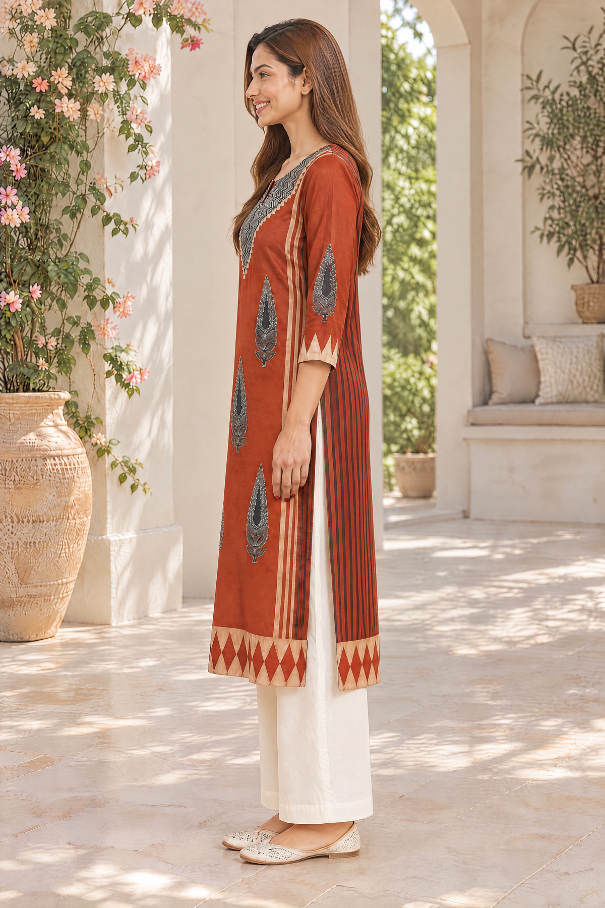 Rust Veena Ajrakh Modal Kurta