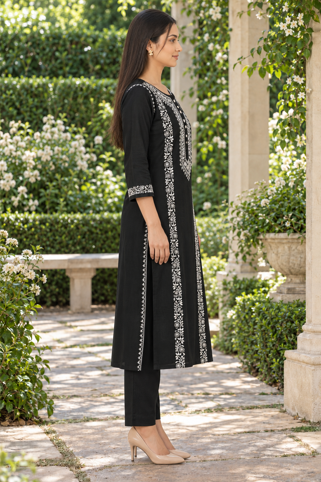 Noir Elegance Hand Chikankari Cotton Kurta Set