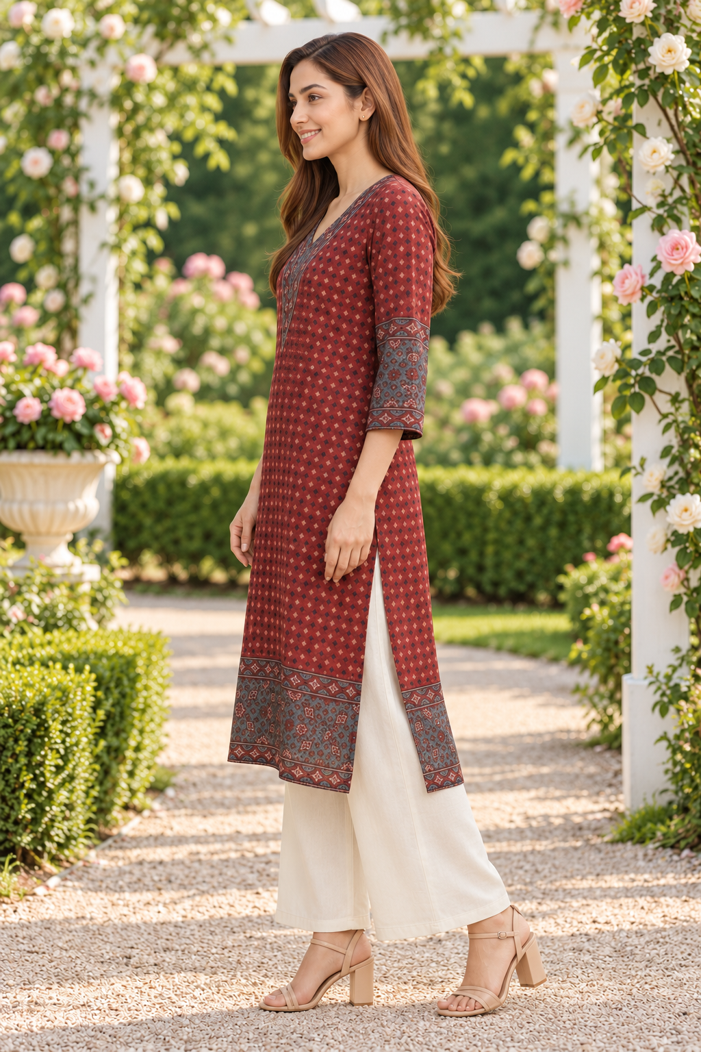 Maroon Elegance Ajrakh Dobby Kurta