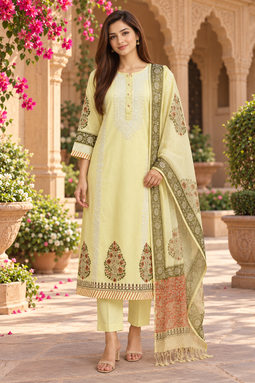 Aarini Lemon Chikankari 3-Piece Set