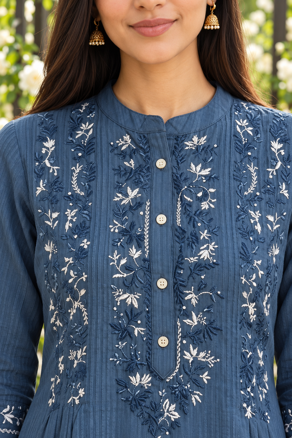Indigo Mist Chikankari Cotton Top