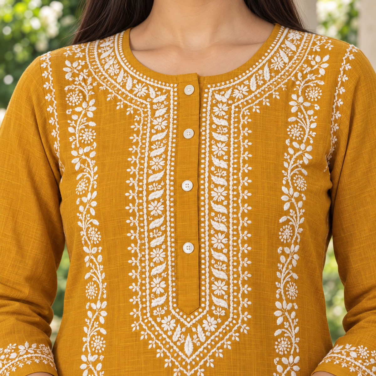 Mustard Zariya Hand Chikankari Cotton Slub Kurta Set