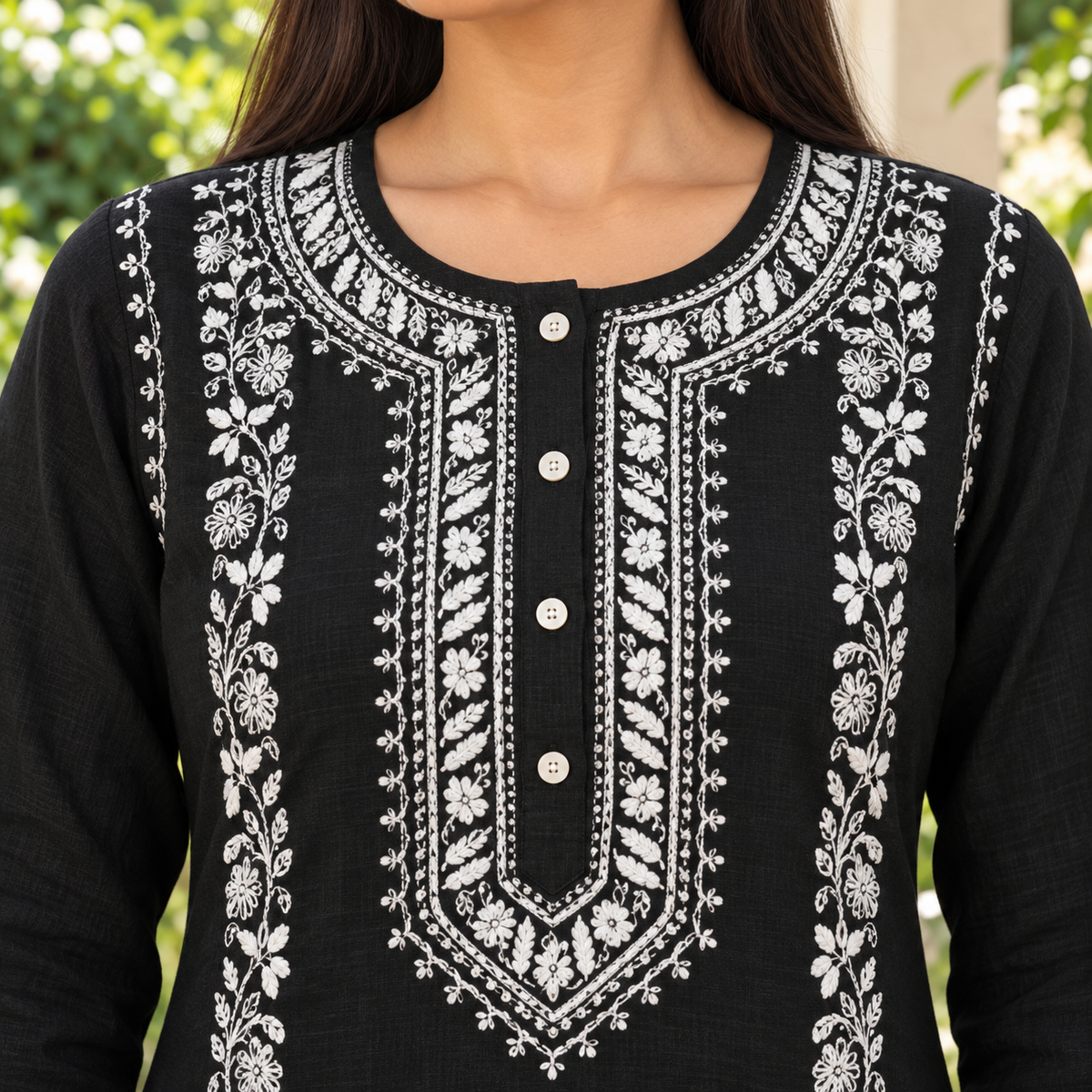 Noir Elegance Hand Chikankari Cotton Kurta Set