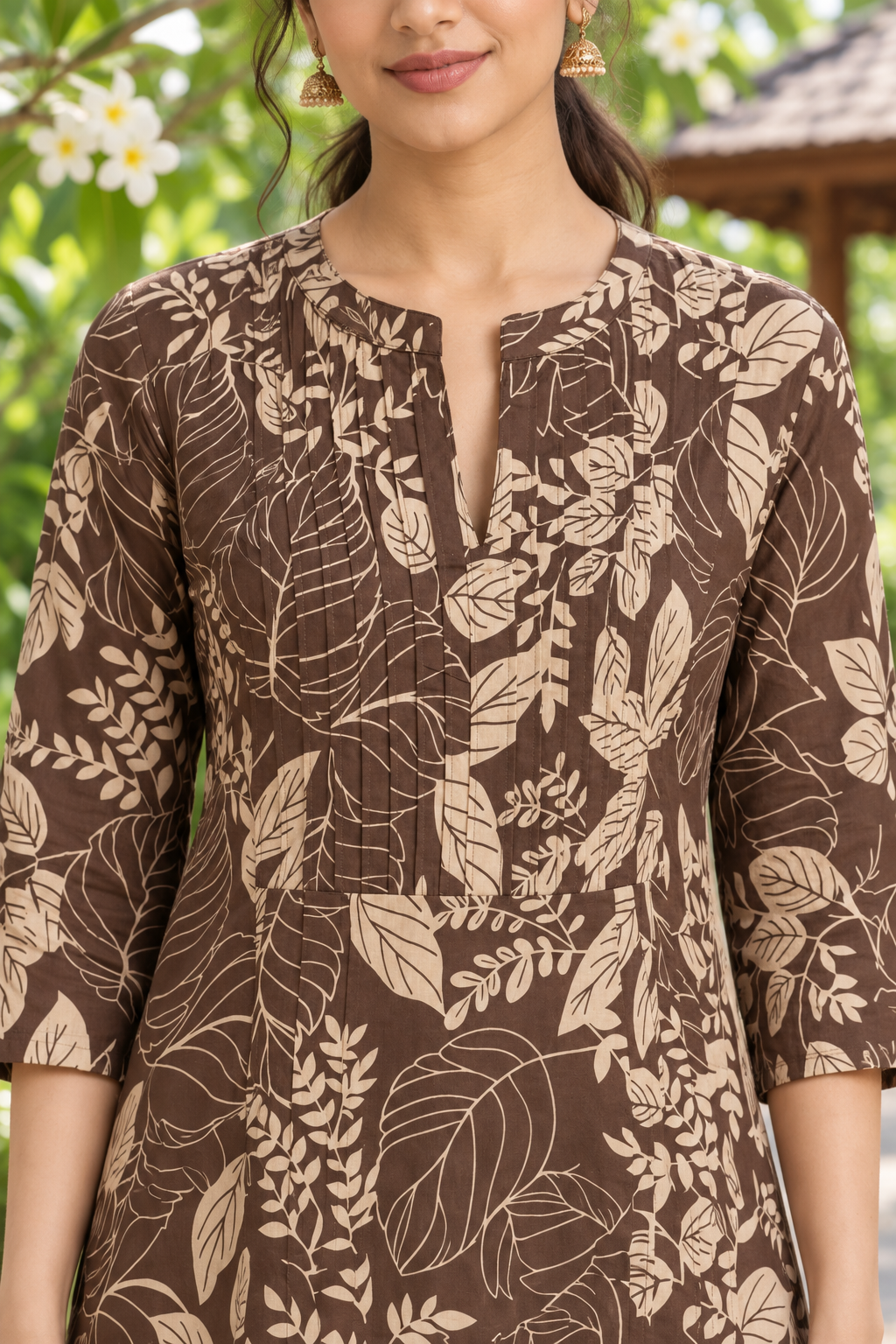 Mocha Forest Pintuck Cotton Kurta