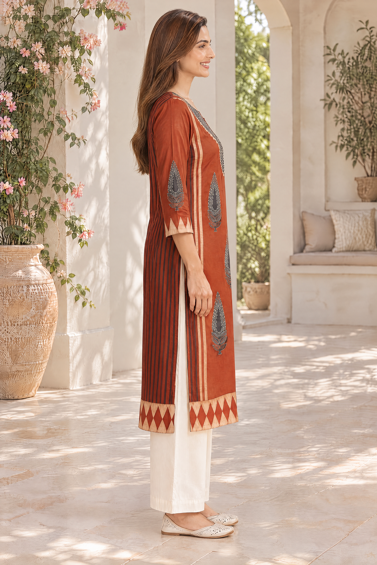 Rust Veena Ajrakh Modal Kurta