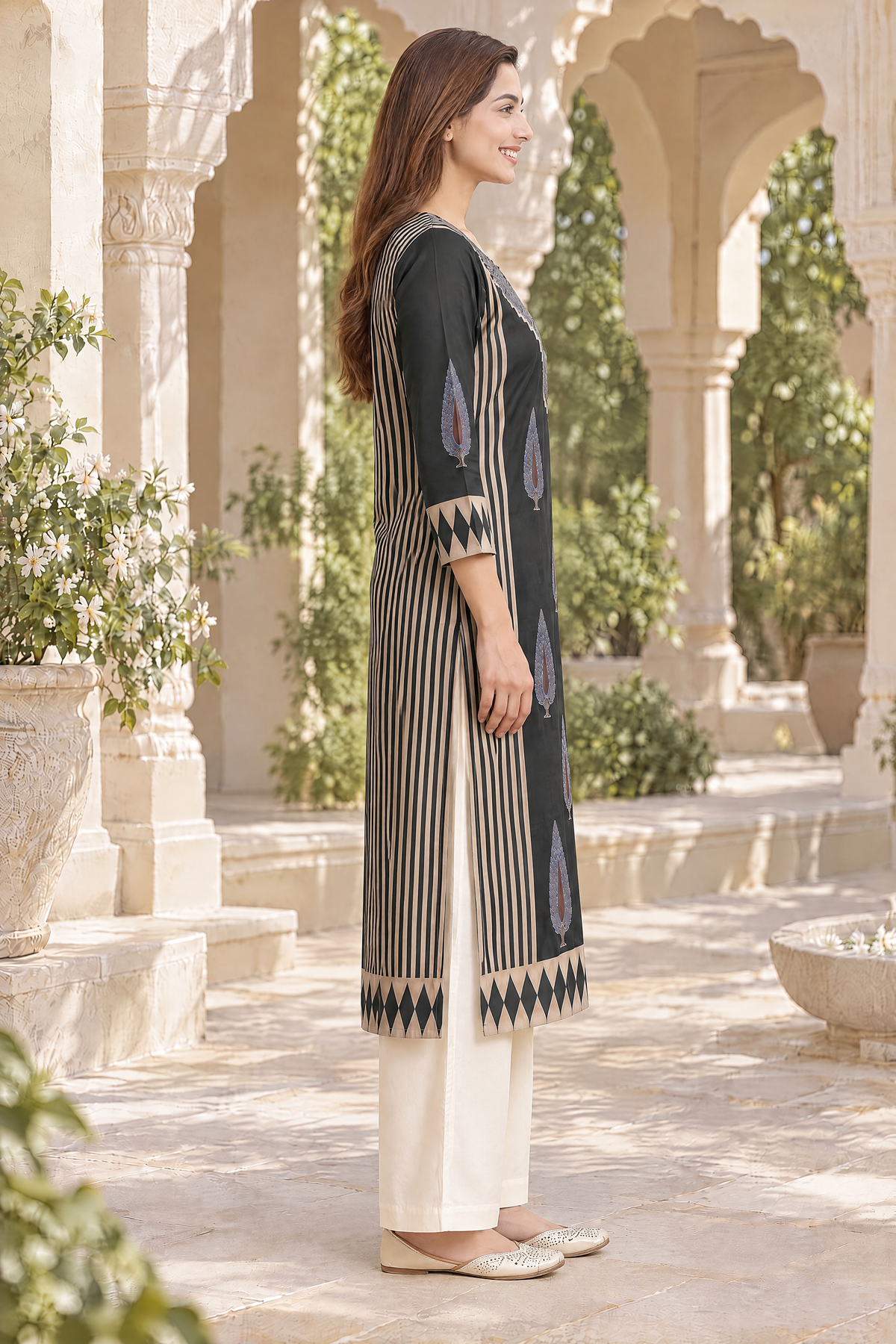 Noir Ajrakh Elegance Modal Kurta