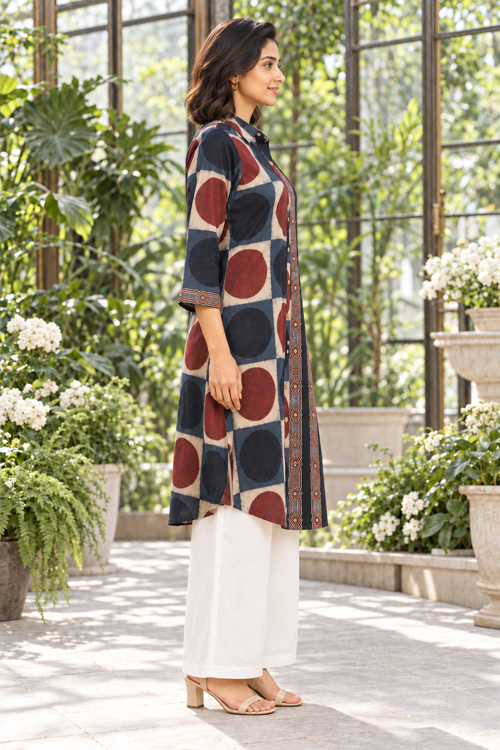 Indraneel Placement Ajrakh Cotton Dobby Shirt Dress