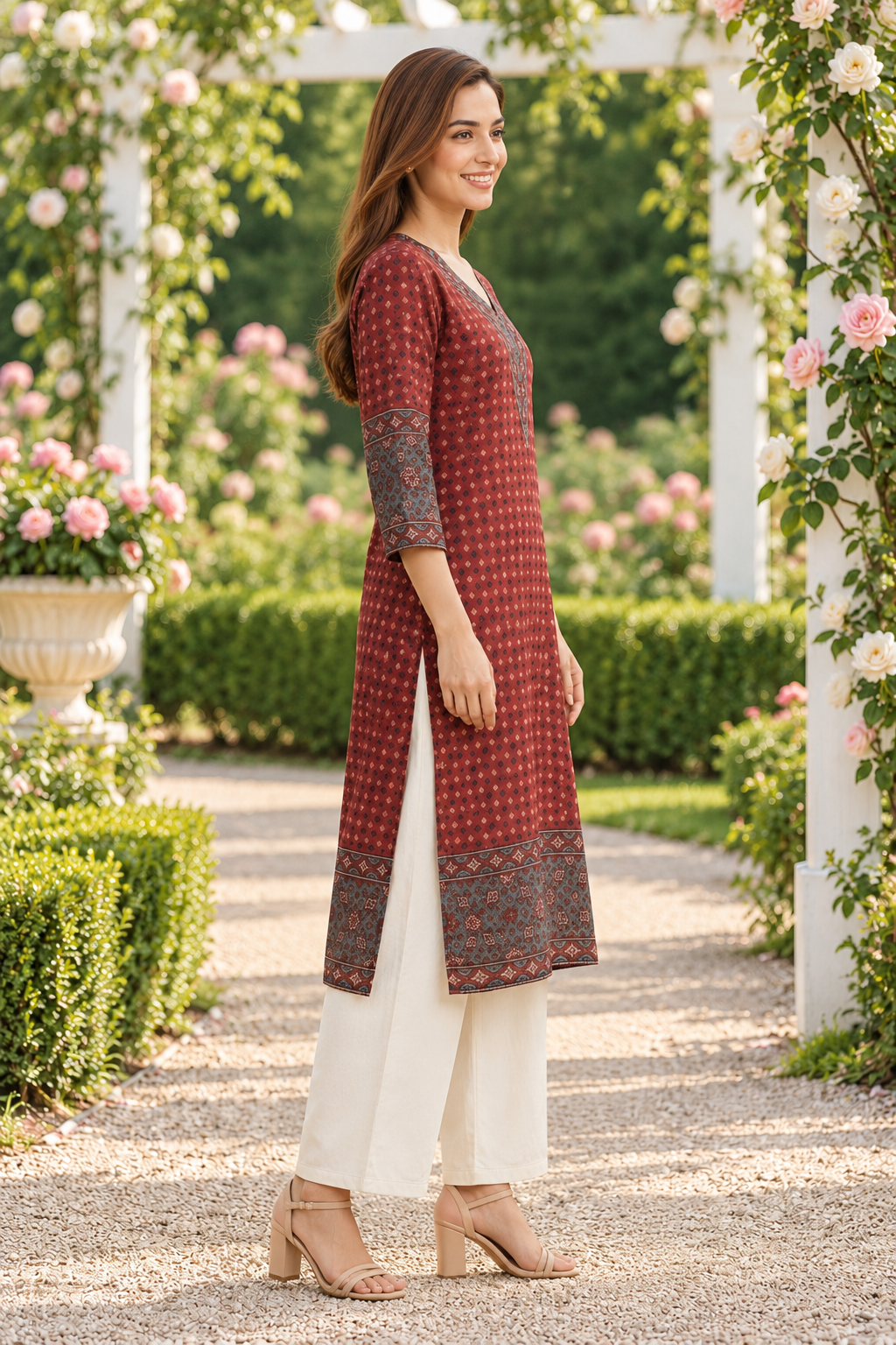Maroon Elegance Ajrakh Dobby Kurta