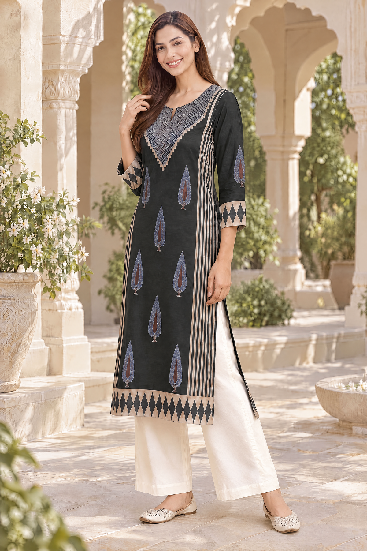 Noir Ajrakh Elegance Modal Kurta