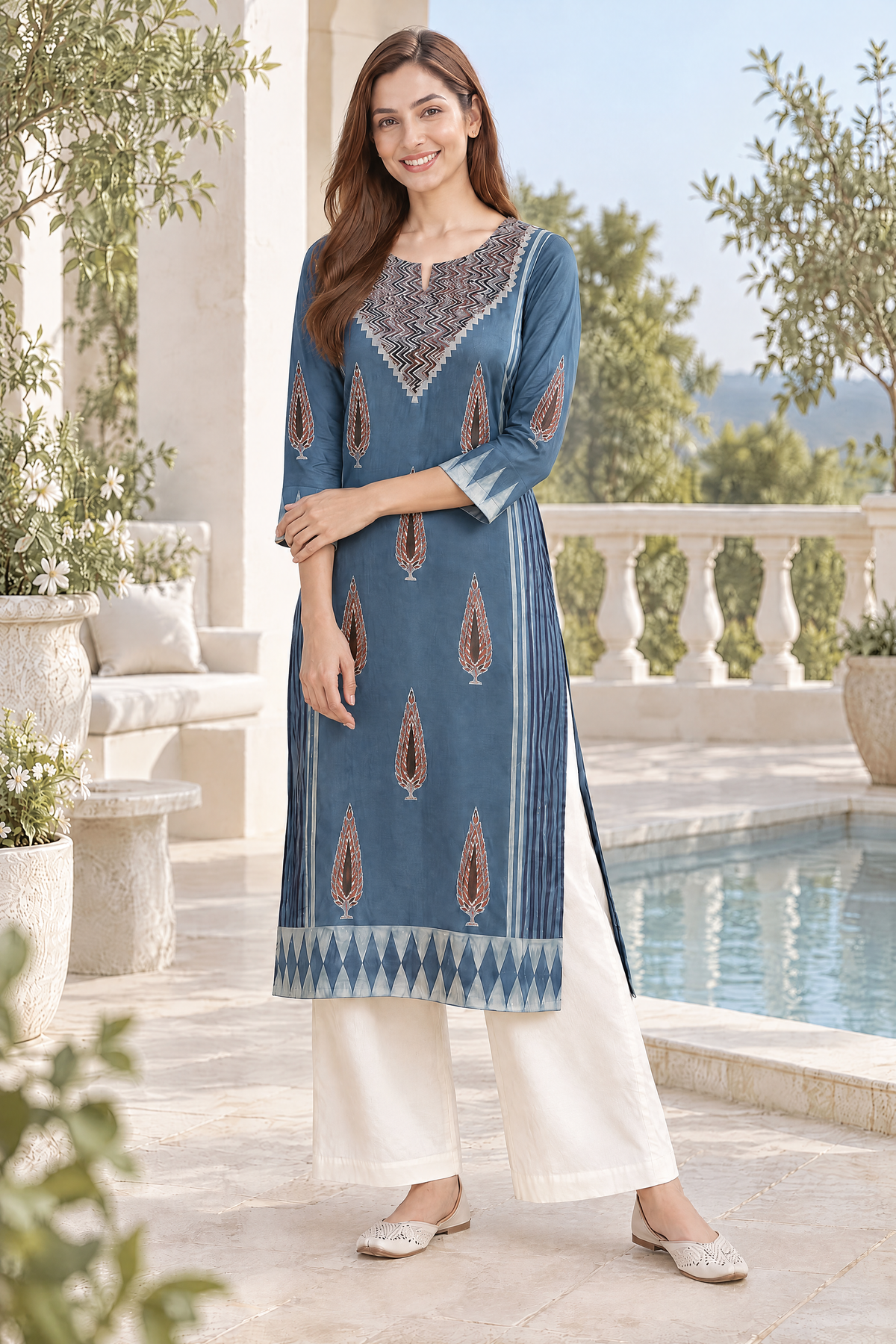 Midnight Ajrakh Muse Modal Kurta