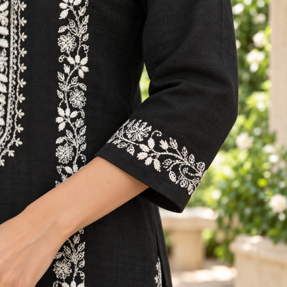 Noir Elegance Hand Chikankari Cotton Kurta Set