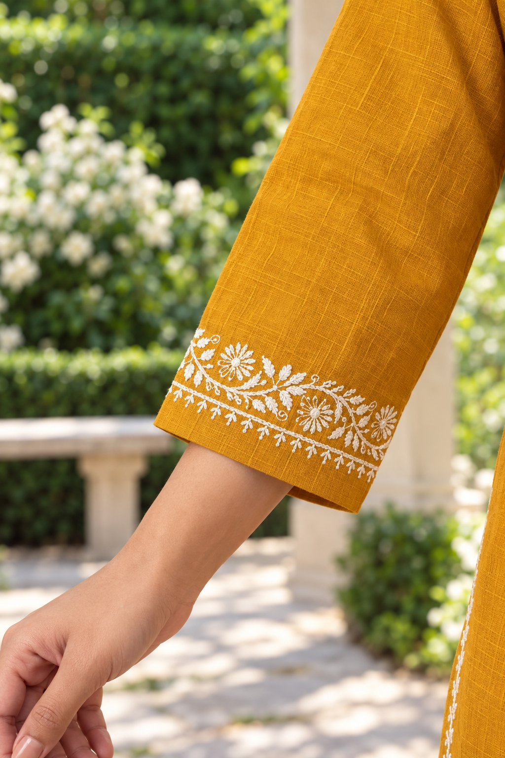 Mustard Zariya Hand Chikankari Cotton Slub Kurta Set