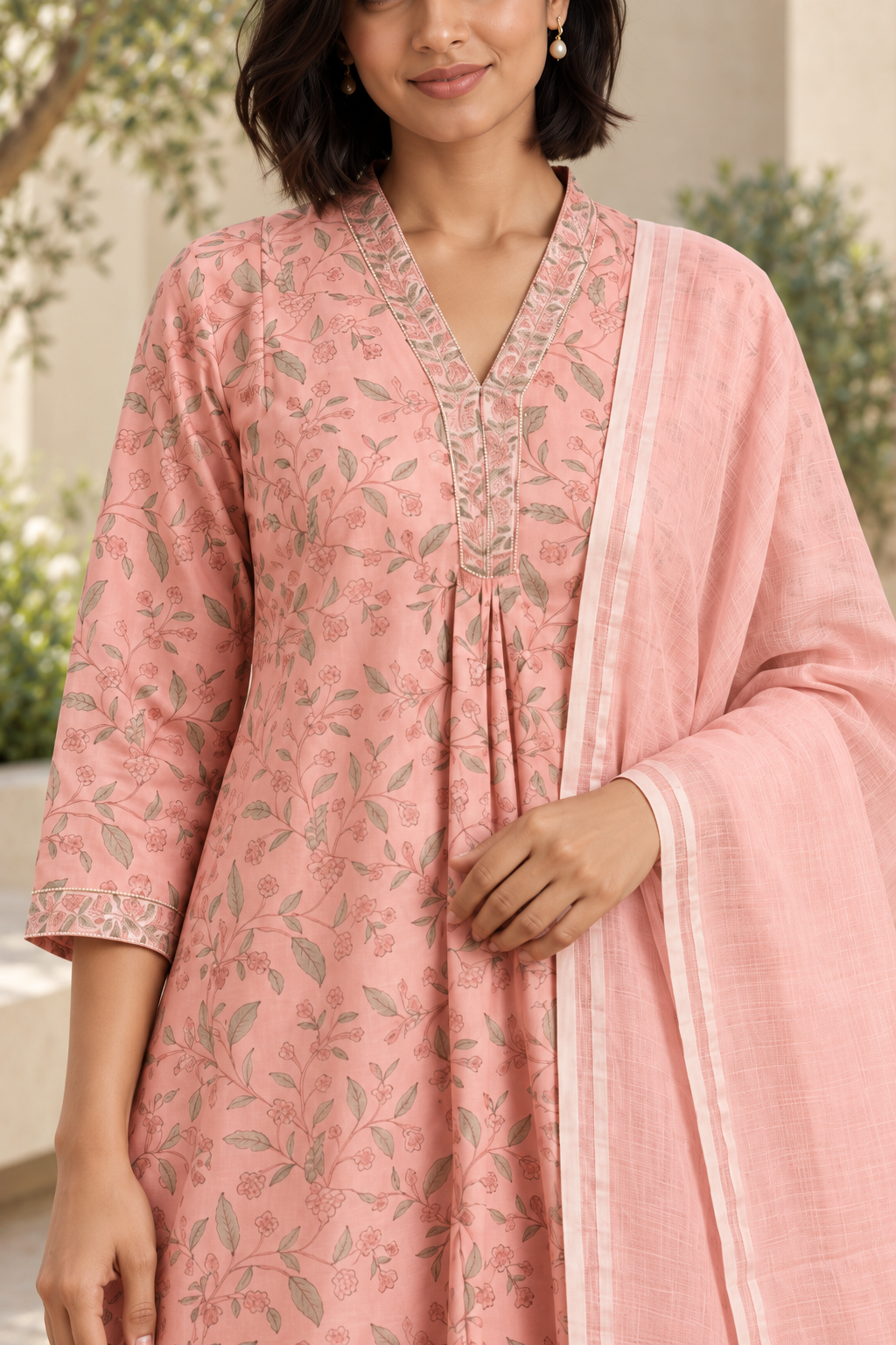 Blush Vine Chanderi Elegance Set