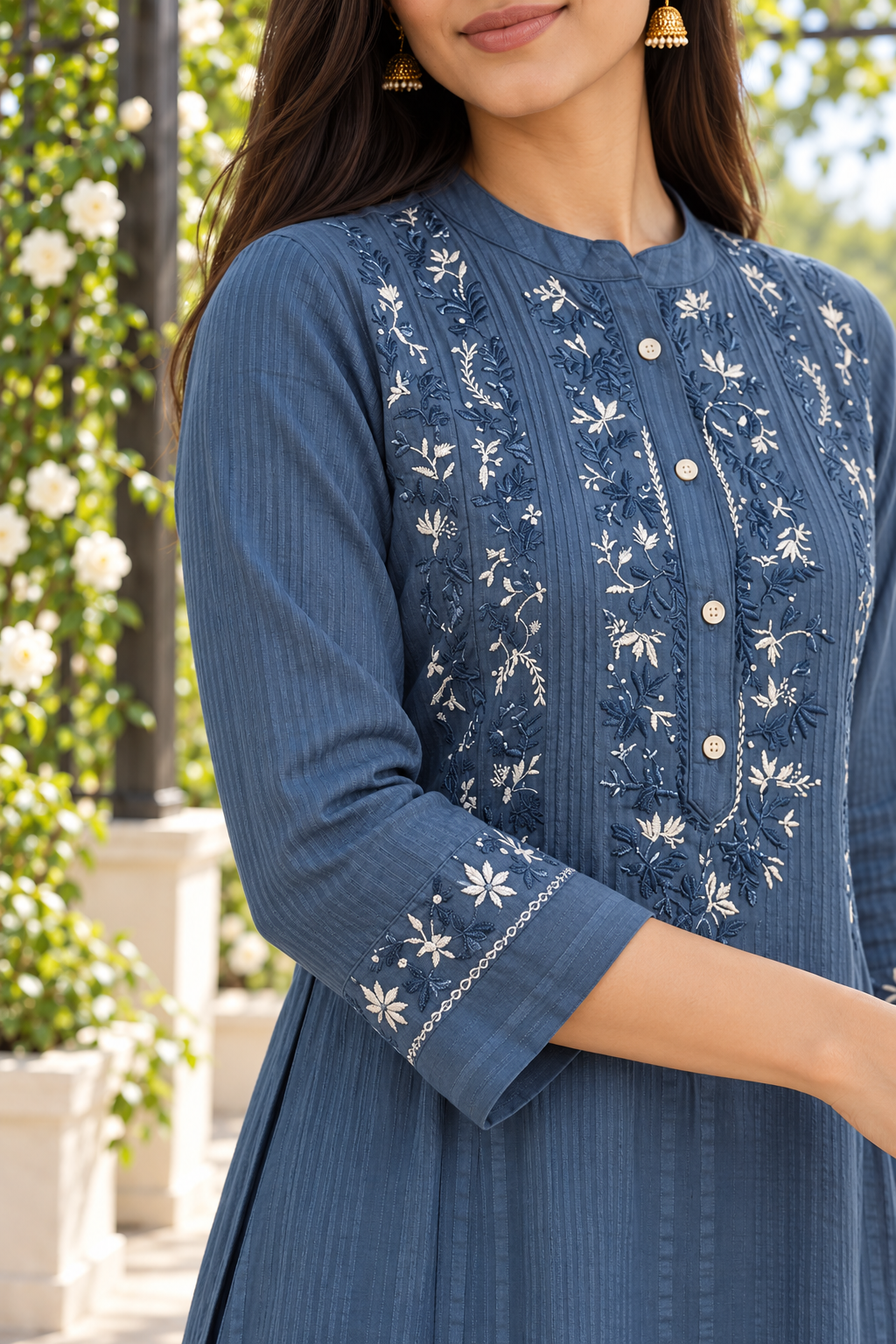 Indigo Mist Chikankari Cotton Top