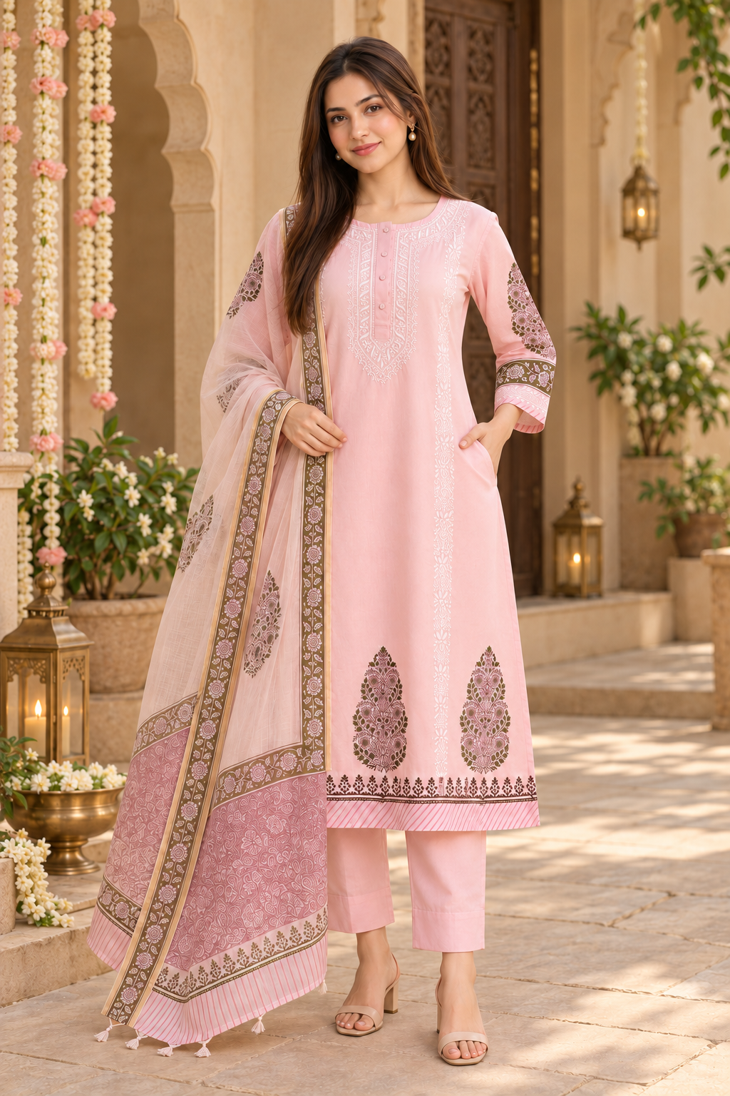 Inaya Blush Chikankari 3-Piece Set
