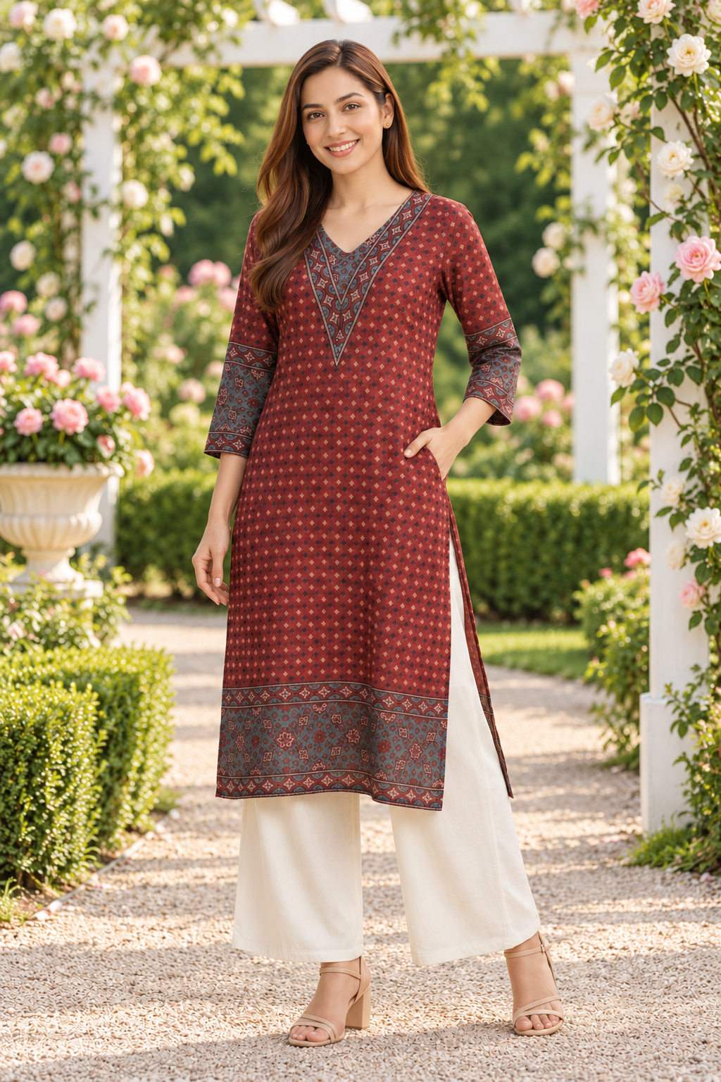 Maroon Elegance Ajrakh Dobby Kurta