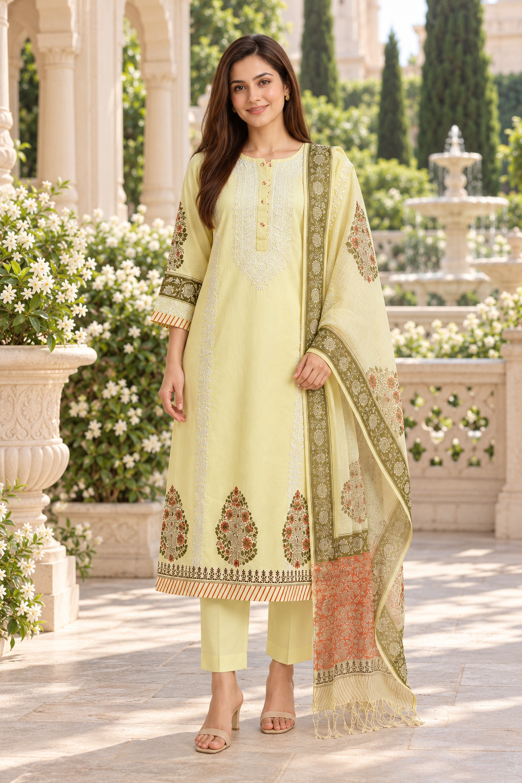Aarini Lemon Chikankari 3-Piece Set