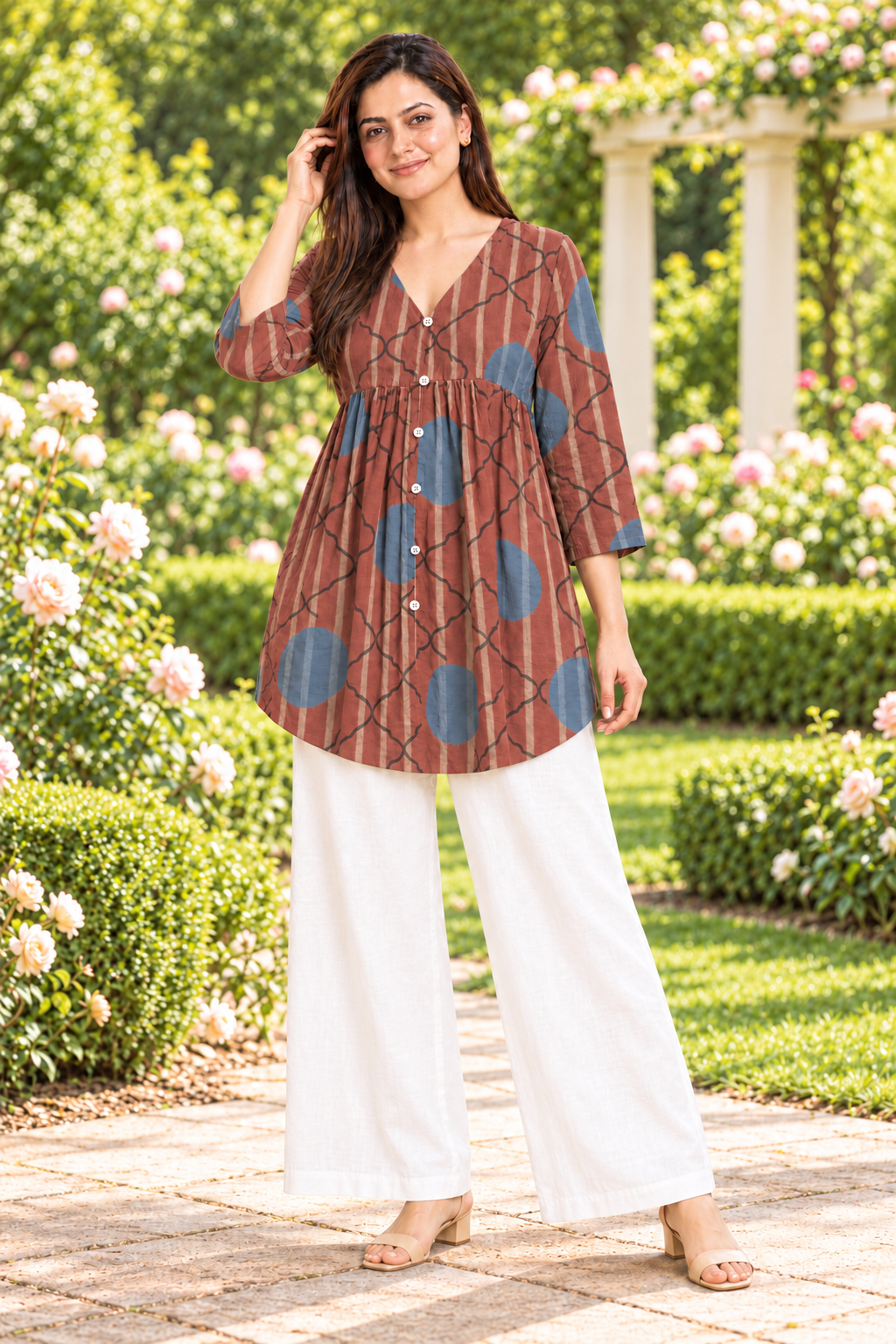 Red Whisper Ajrakh Dobby Top