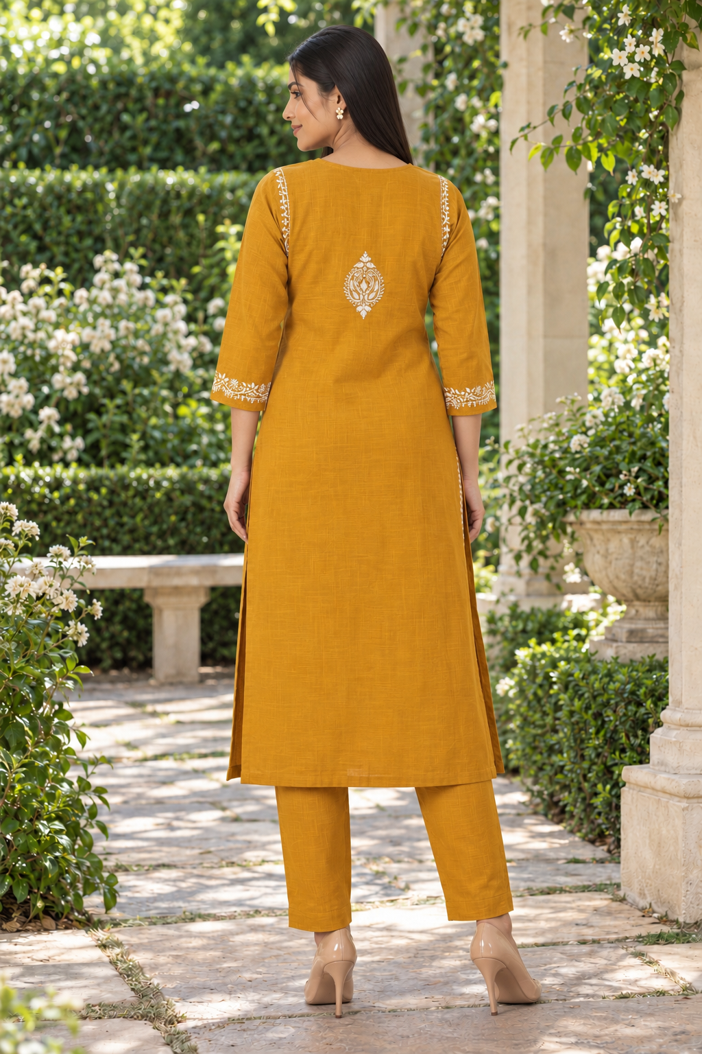 Mustard Zariya Hand Chikankari Cotton Slub Kurta Set
