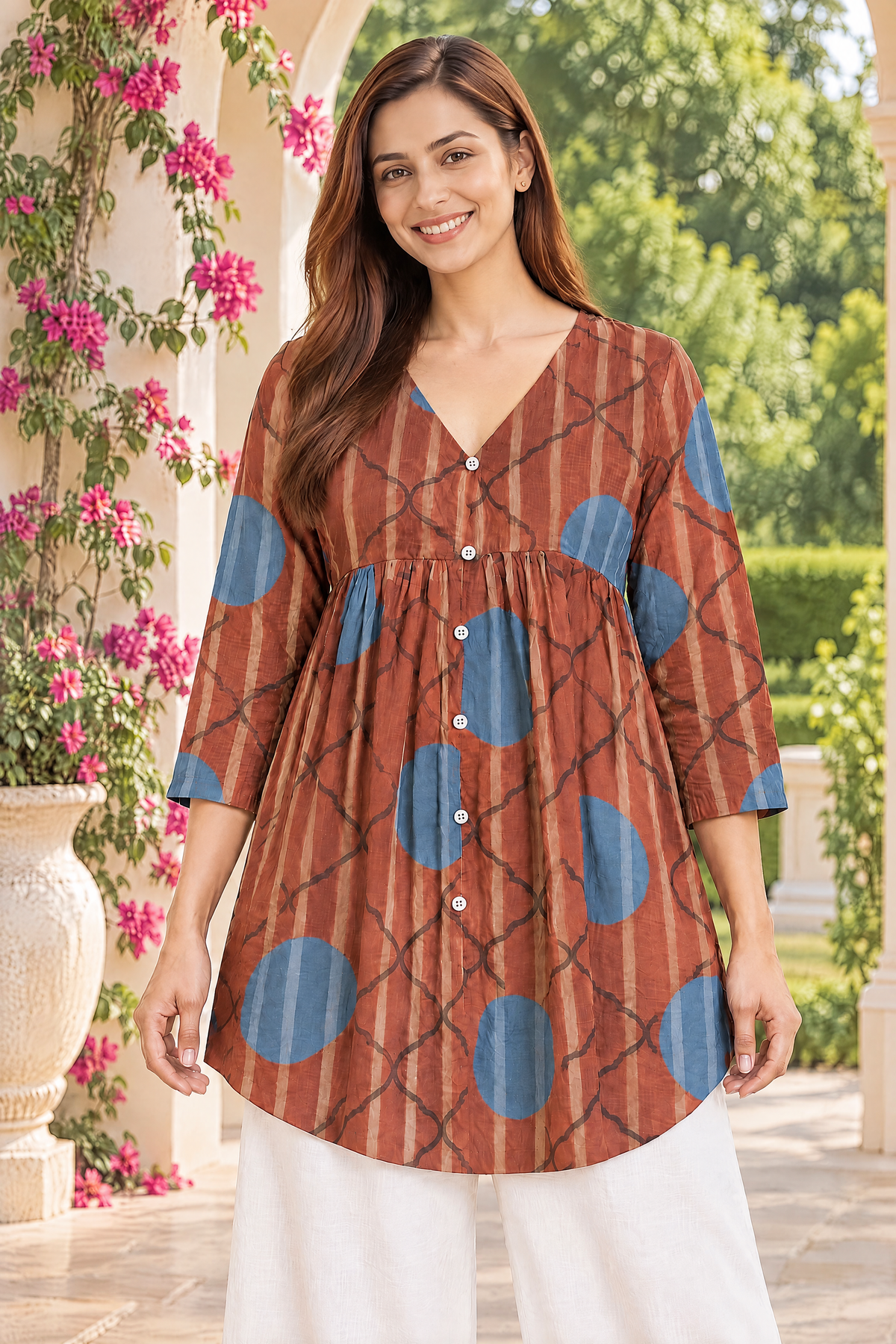 Red Whisper Ajrakh Dobby Top