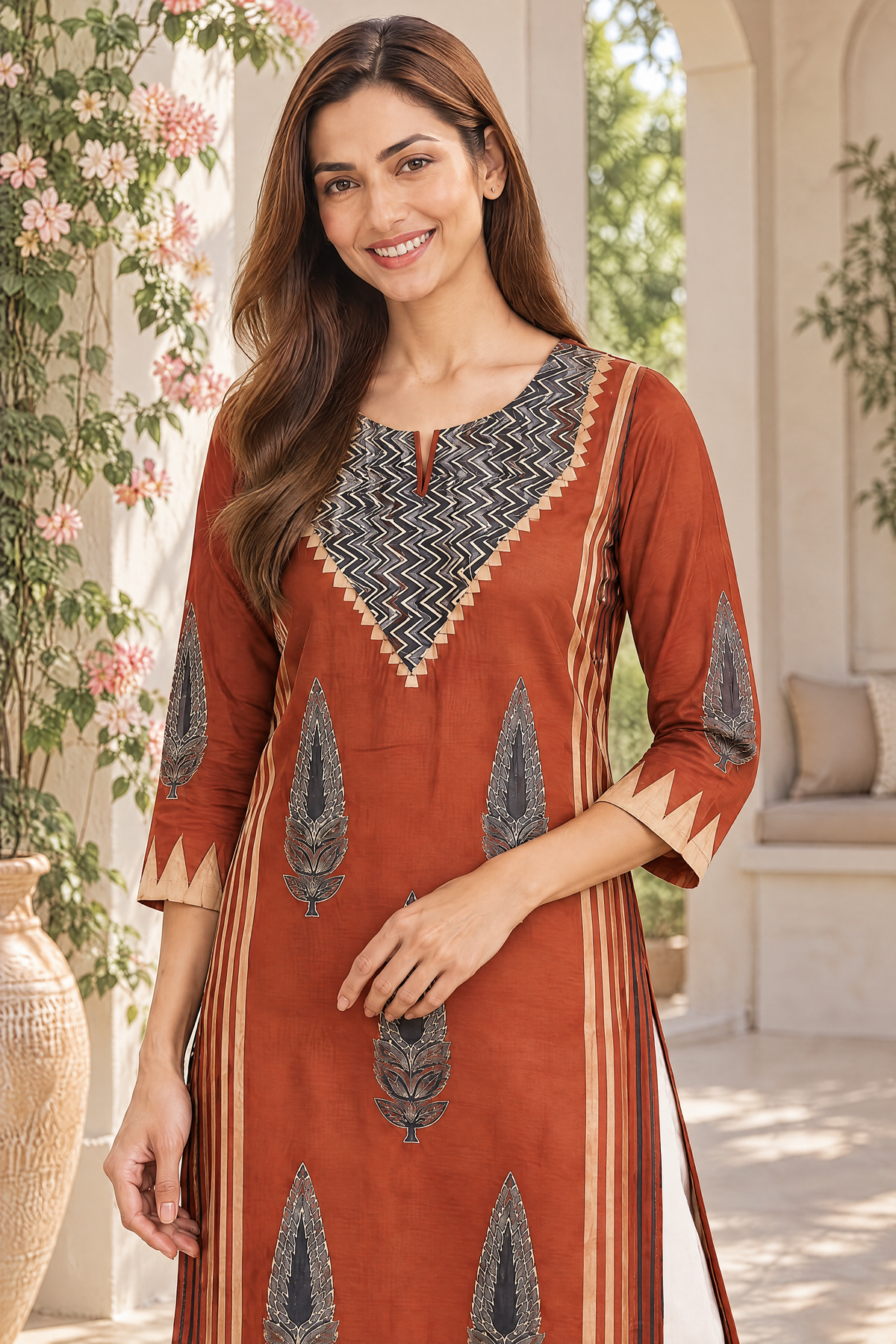 Rust Veena Ajrakh Modal Kurta