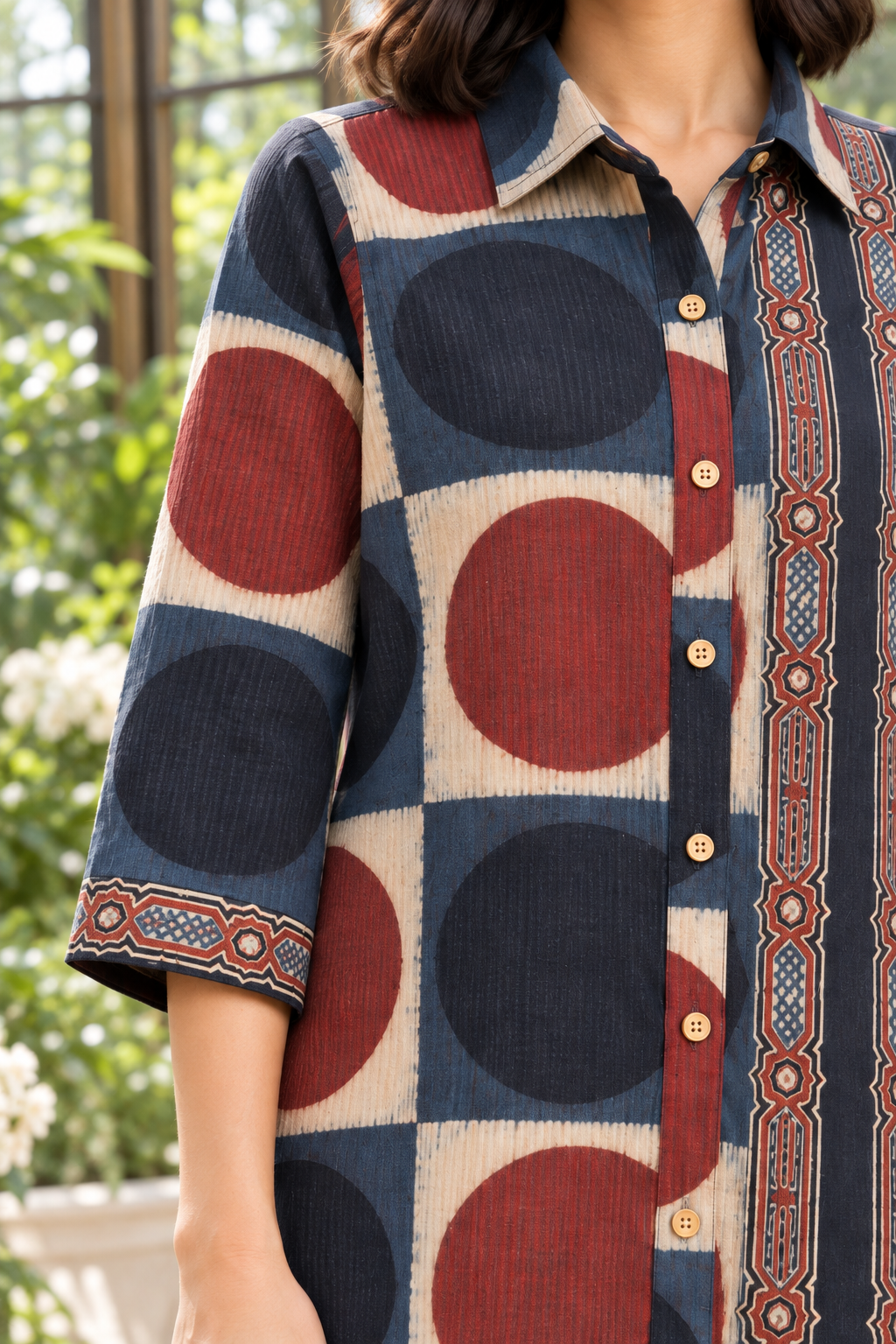 Indraneel Placement Ajrakh Cotton Dobby Shirt Dress