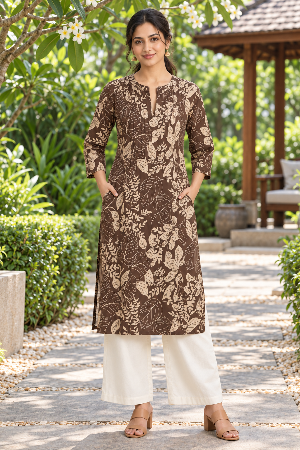 Mocha Forest Pintuck Cotton Kurta