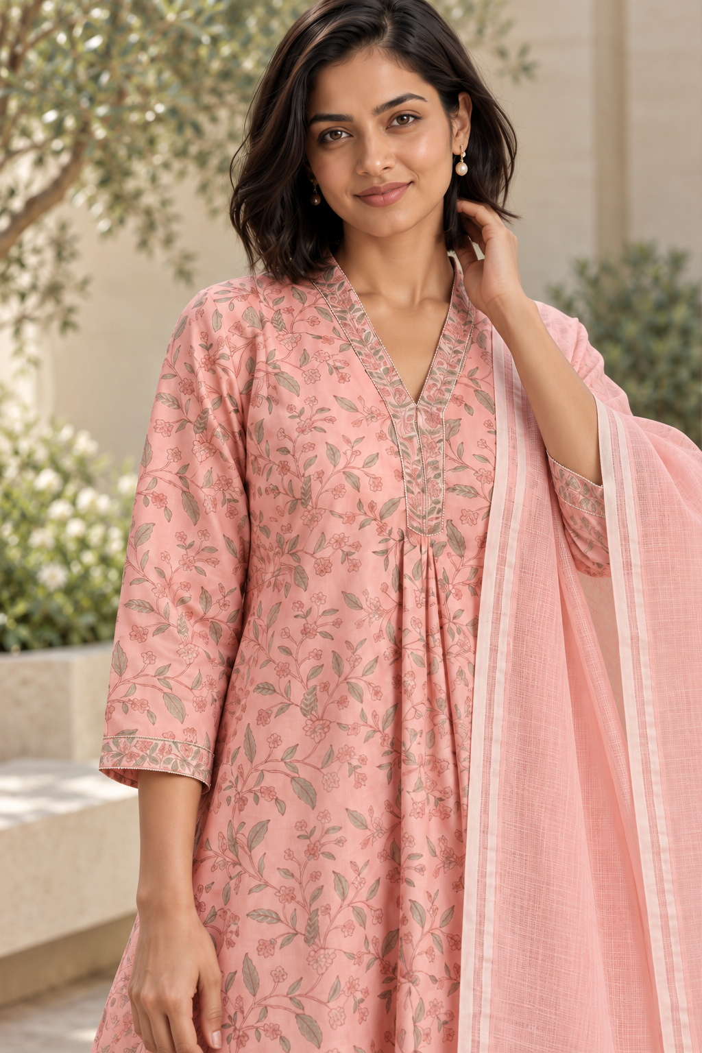 Blush Vine Chanderi Elegance Set